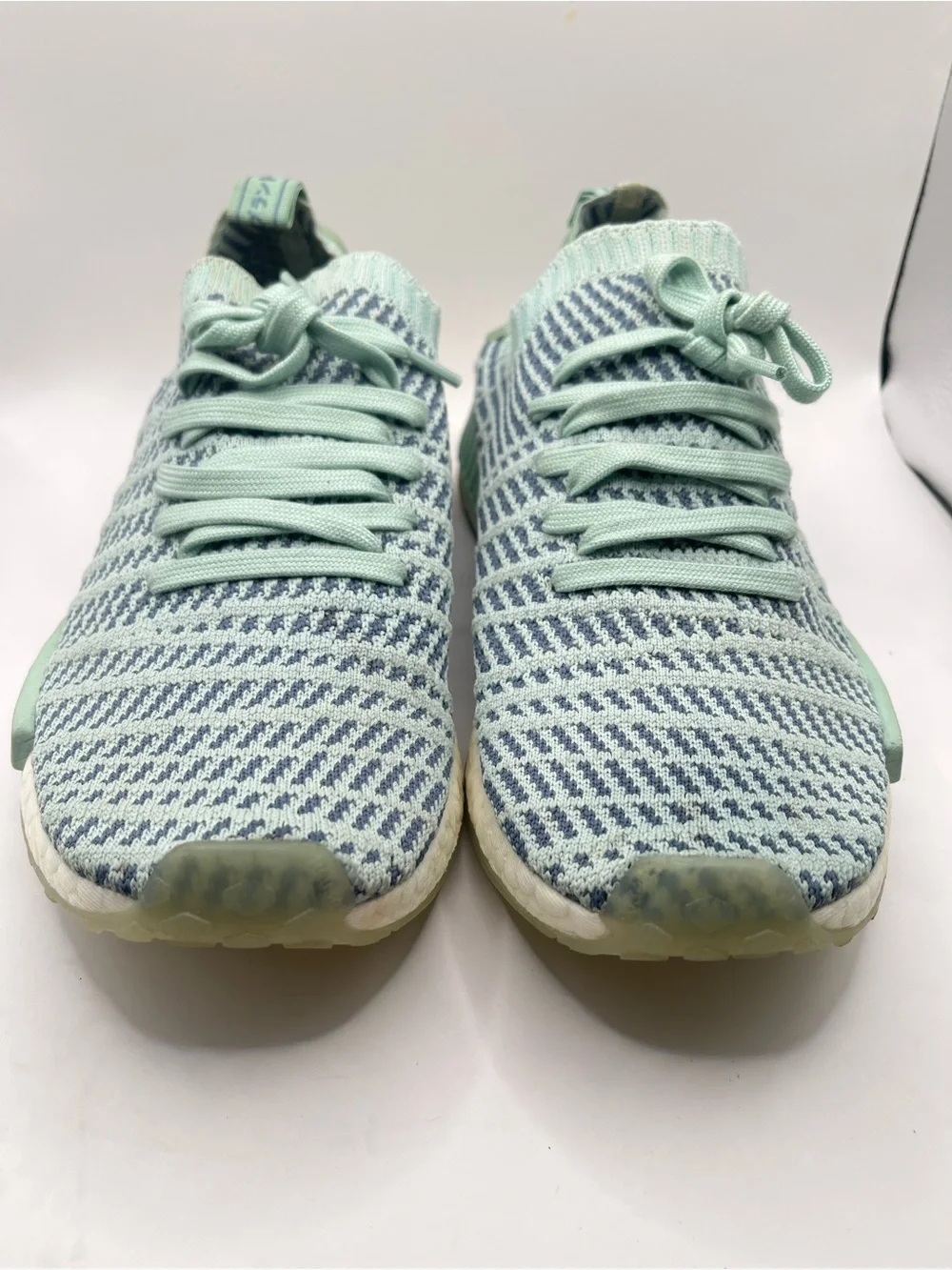 adidas Men's 10 NMD R1 Primeknit Mint Green & Blue Sneakers